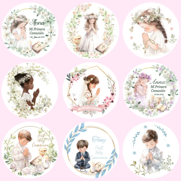 

Custom First Holy Communion Sticker Personalized Mi Primera Comunión Label Baptism Tag Christening Girl Boy Mi Bautizo Adhesive
