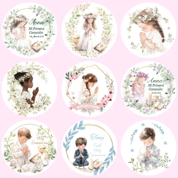 客製化初領聖餐貼紙 個人化 Mi Primera Comunión 標籤 洗禮標籤 男女洗禮 Mi Bautizo 貼紙 8 最佳銷售 初領聖體 - №3