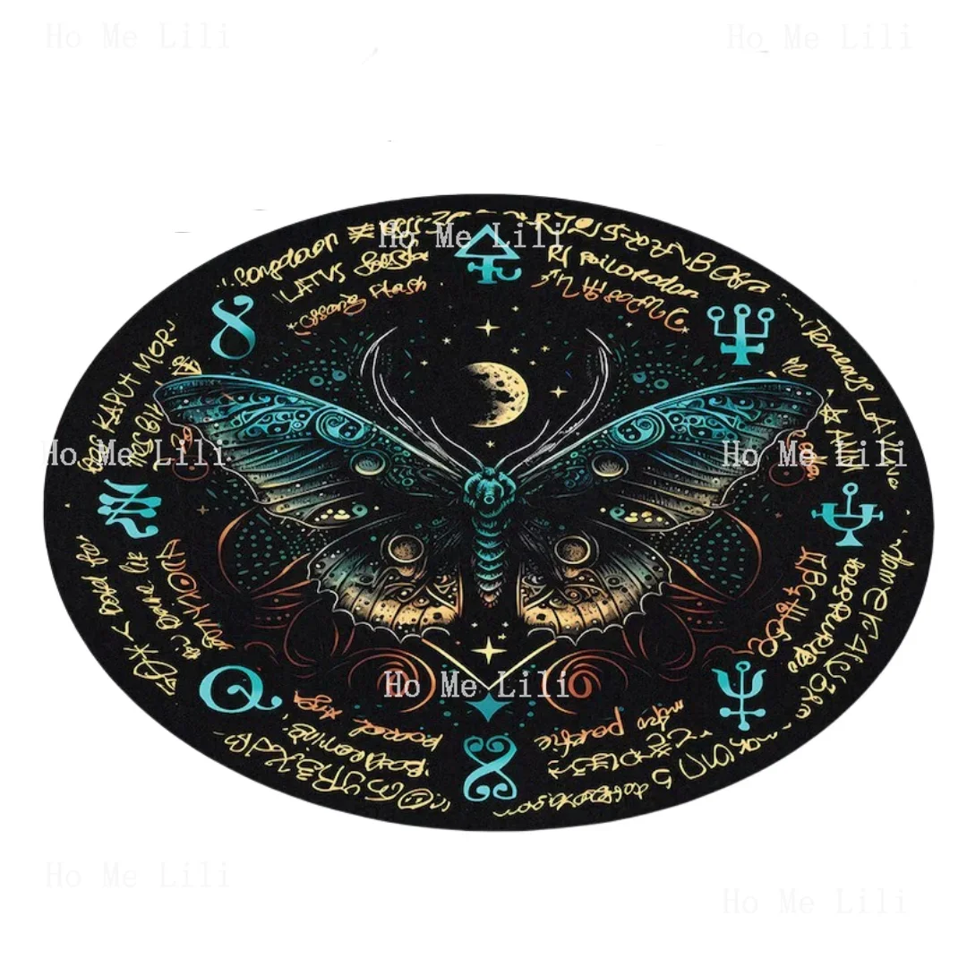 Mystic Moth Wicca karpet bulat Gothic lantai Goth Witchy ramalan Mat dekorasi rumah