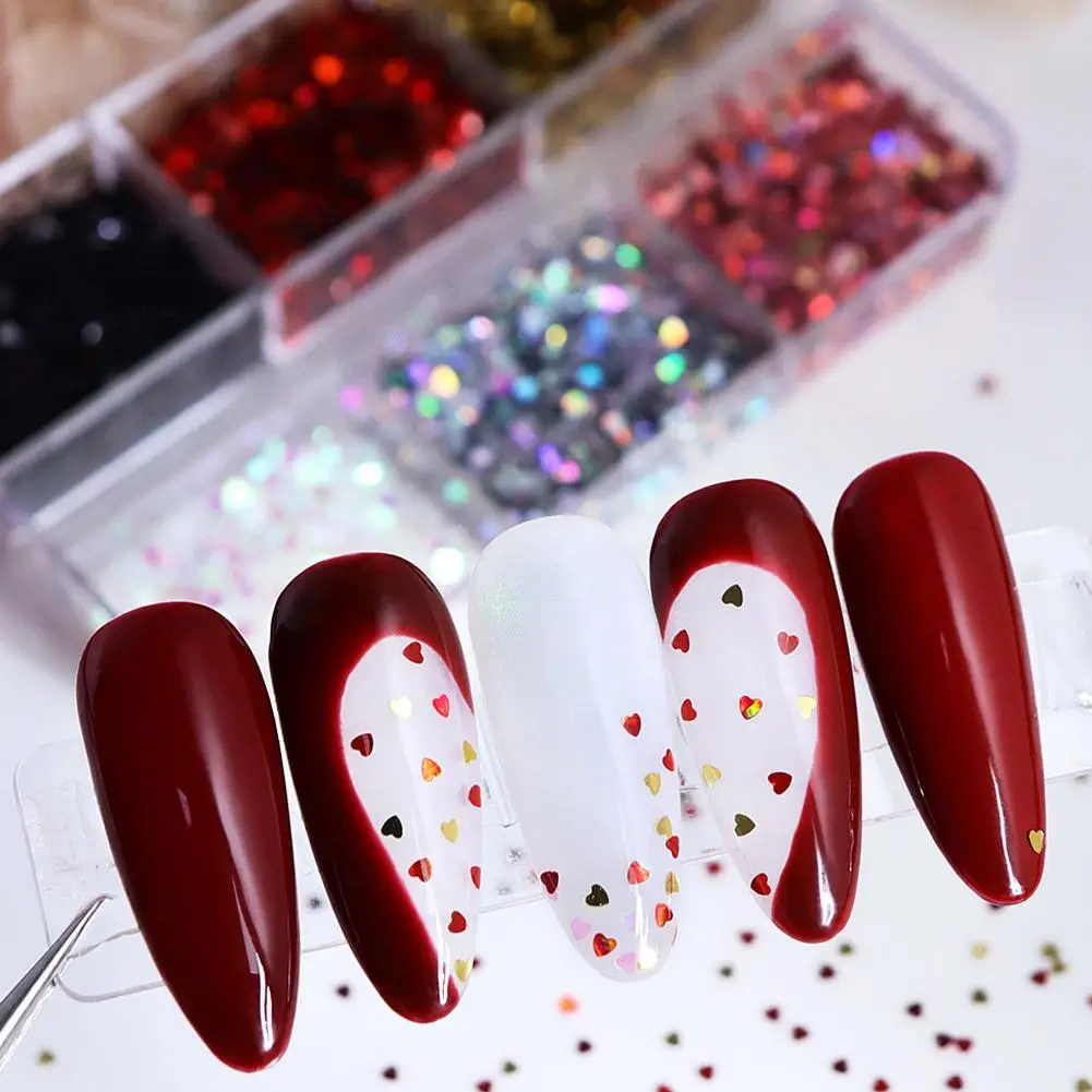 กลิตเตอร์รูปหัวใจโฮโลแกรม 1 มม. สำหรับตกแต่งเล็บ งาน DIY รูปหัวใจ สำหรับตกแต่งเล็บวันวาเลนไทน์ H2W1