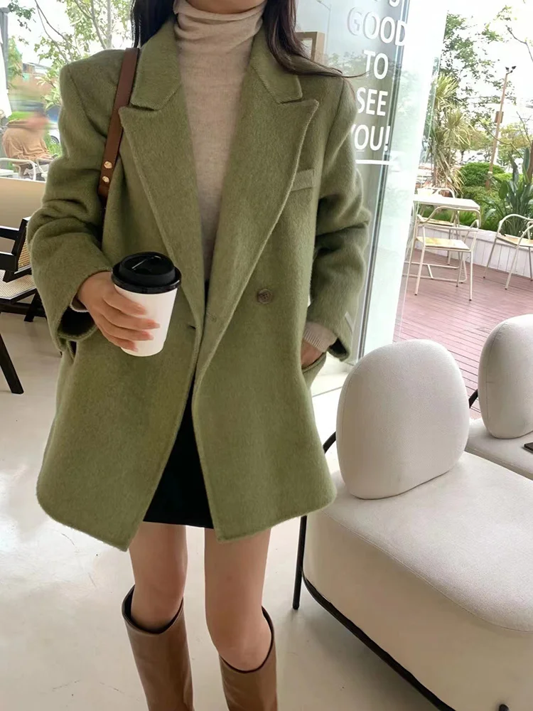 

2023 Htbt23 Spring Revival Green Double Sided Velvet Hand Sewn Coat Short Suit Style Versatile Wool Coat