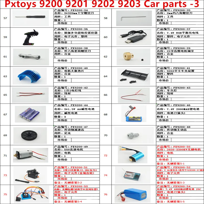 PXtoys 9200 9201 9202 9203 PX PX9200 PX9201 PX9202 PX9203 RC suku cadang mobil penerima ESC Motor servo gear Remote control ekor