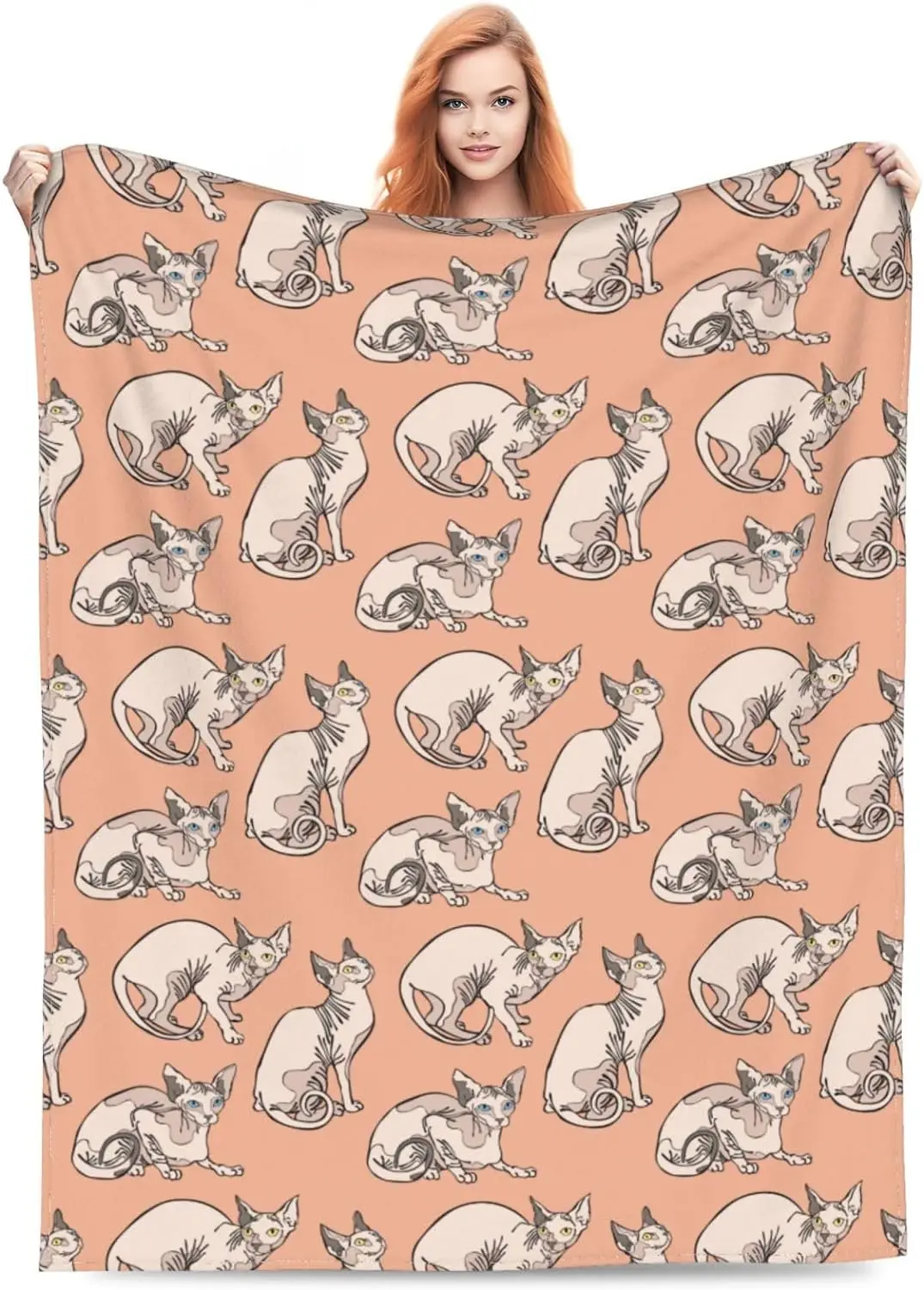 

Cute Sphynx Cats Throw Blanket Soft Cozy Plush Warm Fleece Blanket for Sofa Couch Bed 80"X60" for Woman Kid