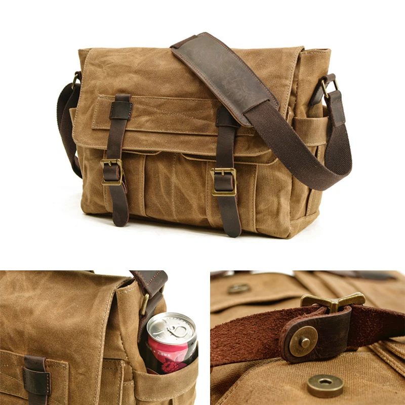 

Мужская сумка из вощеного холста и кожи в стиле пэчворк, ретро-модель, через плечо, для ноутбука, кроссбоди, мессенджер