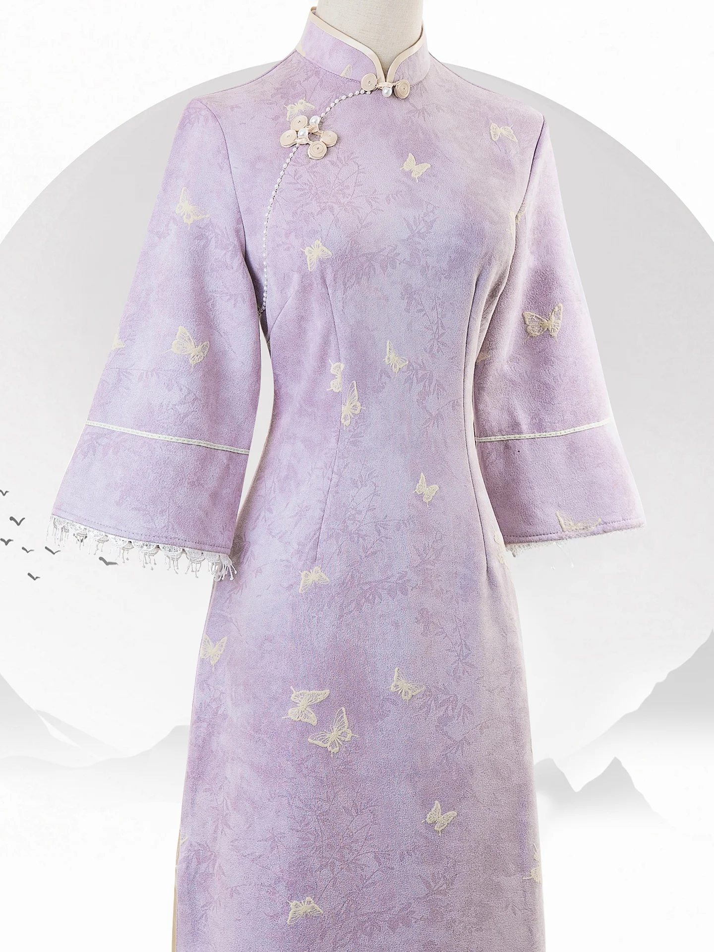new-2025-purple-long-sve-suede-qipao-young-sle-chinese-dr-mid-length-autumn-winter-women's-faion-retro-sle-clothing