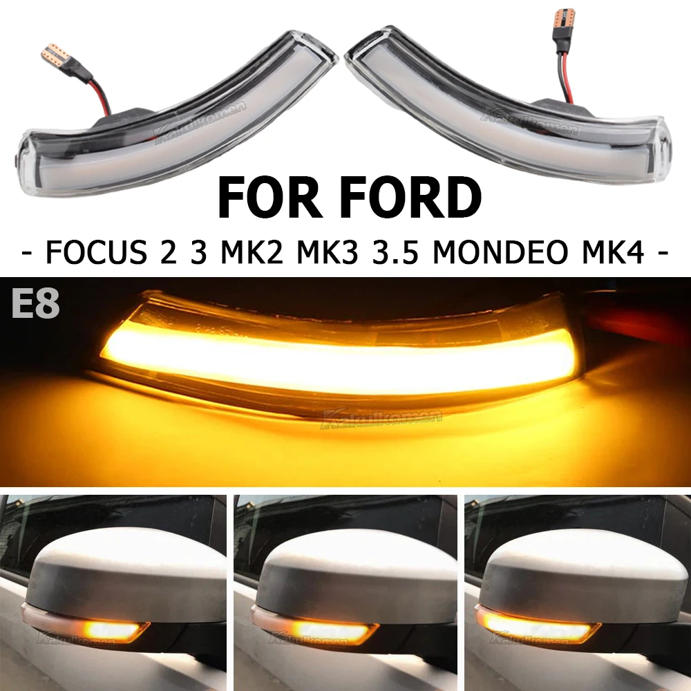 2x LED Dynamic Turn Signal Light Side Mirror Blinker Arrow Sequential Flasher Repeater For Ford Focus Mk2 Mk3 Mondeo Mk4