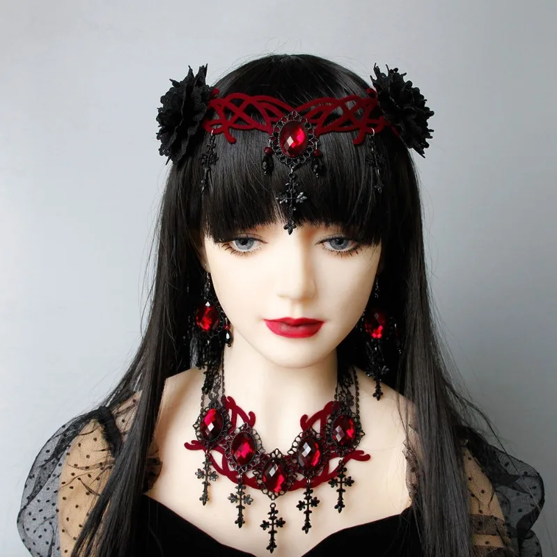 Gothic Style Vampire Reaper Cosplay Cross Headpiece Halloween Ball Queen Crown Masquerade Cosplay Headbands for Women and Girls