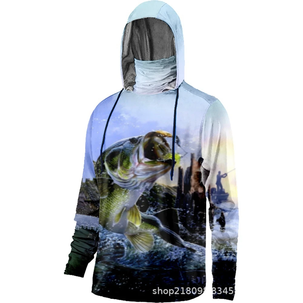 

Fishing Shirt Pullover Hooded Face Cover Shirt Men Long Sleeve Hoodie UV Protection Face Mask Fishing Clothes