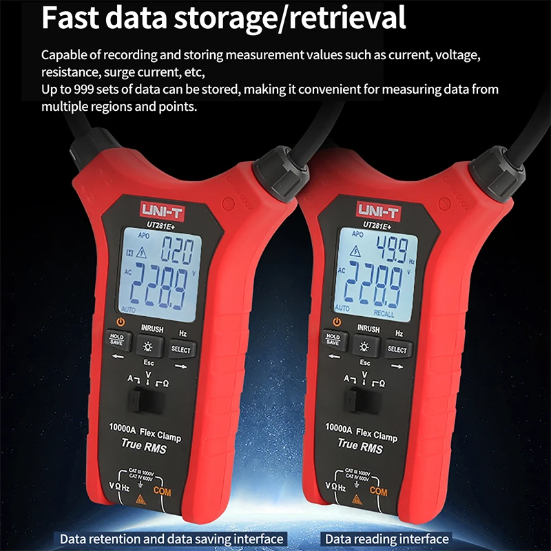 UNI-T UT281E+ 10000A デジタルフレックスクランプメーター 6000 カウント真の実効値マルチメーター電流計電圧計周波数計