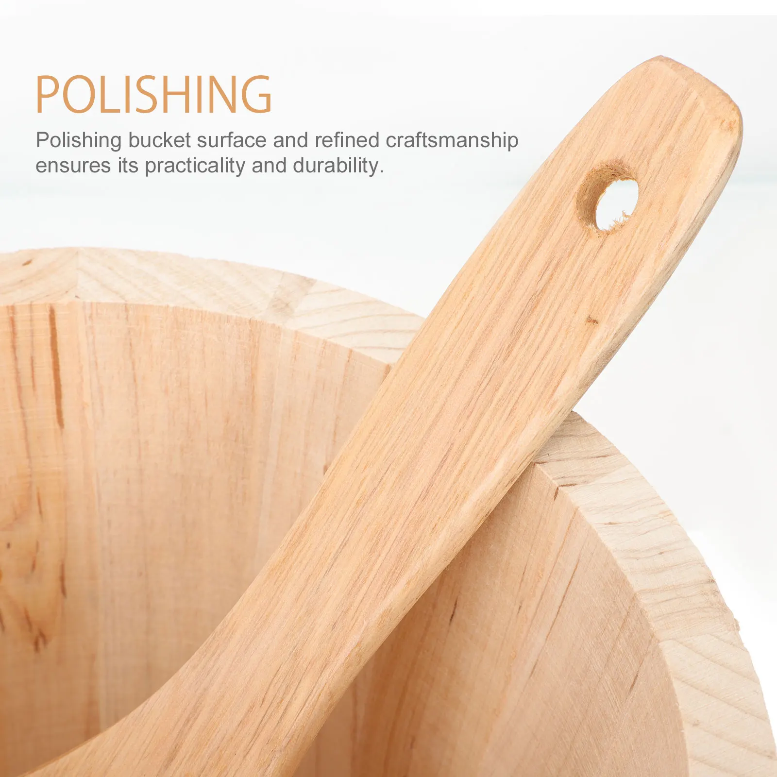 

Wooden Food Bucket Food Storage Bucket 18cm Natural Color Lid Spoon Smooth Surface Rice Container for Home Restaurant