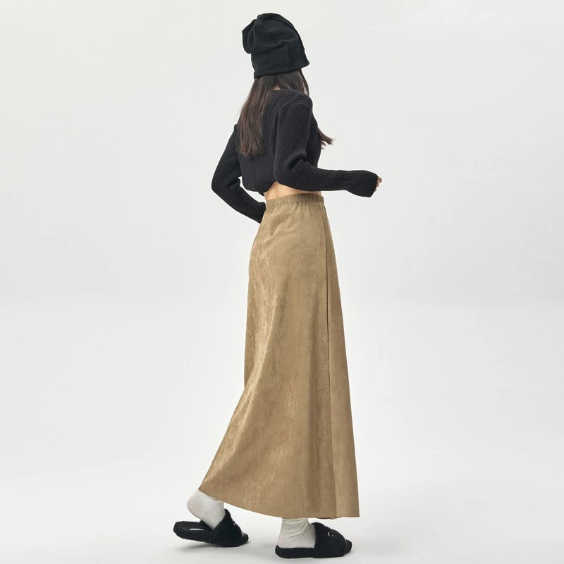 2025 Fall/Winter Korean Version of The New High-waisted Knee-length Mid-length Skirt with Large Swing Umbrella Culottes
