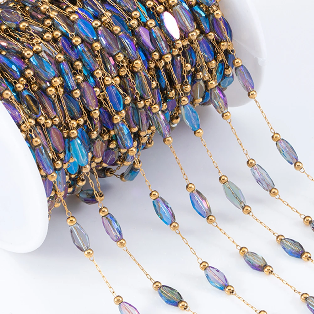 

1 Meter Stainless Steel Rhomboid Crystal Clamp Bead Chain Irregular Bead Chain for DIY Necklace Bracelet Jewelry Making
