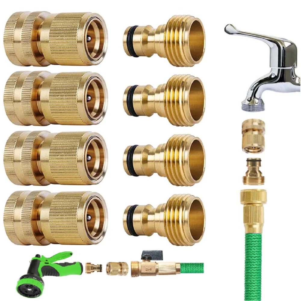 

1/3 Sets Garden Hose Quick Connectors Solid Brass 3/4 Inch GHT Thread Easy Connect Fittings No-Leak Water Hose Male Female Value