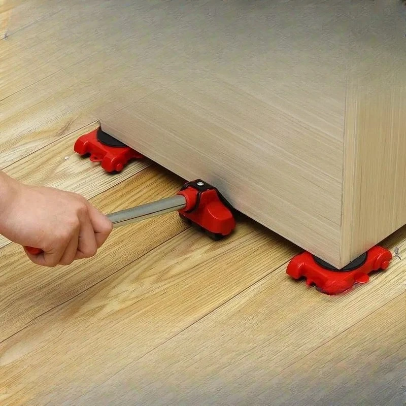 Heavy Duty Furniture Movers Set with 4 Moving Rollers and 1 Lifting Lever Tool Kit for Easy Relocation of Sofas Beds
