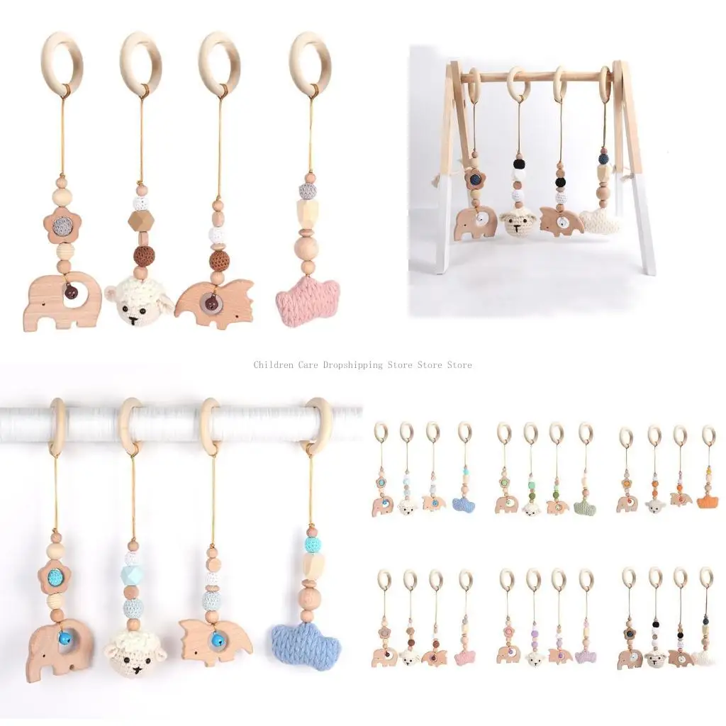 

4 шт. детские для игр в тренажерном зале, подвески в рамке, деревянные бусины для новорожденных, кольцо-прорезыватель, молярный
