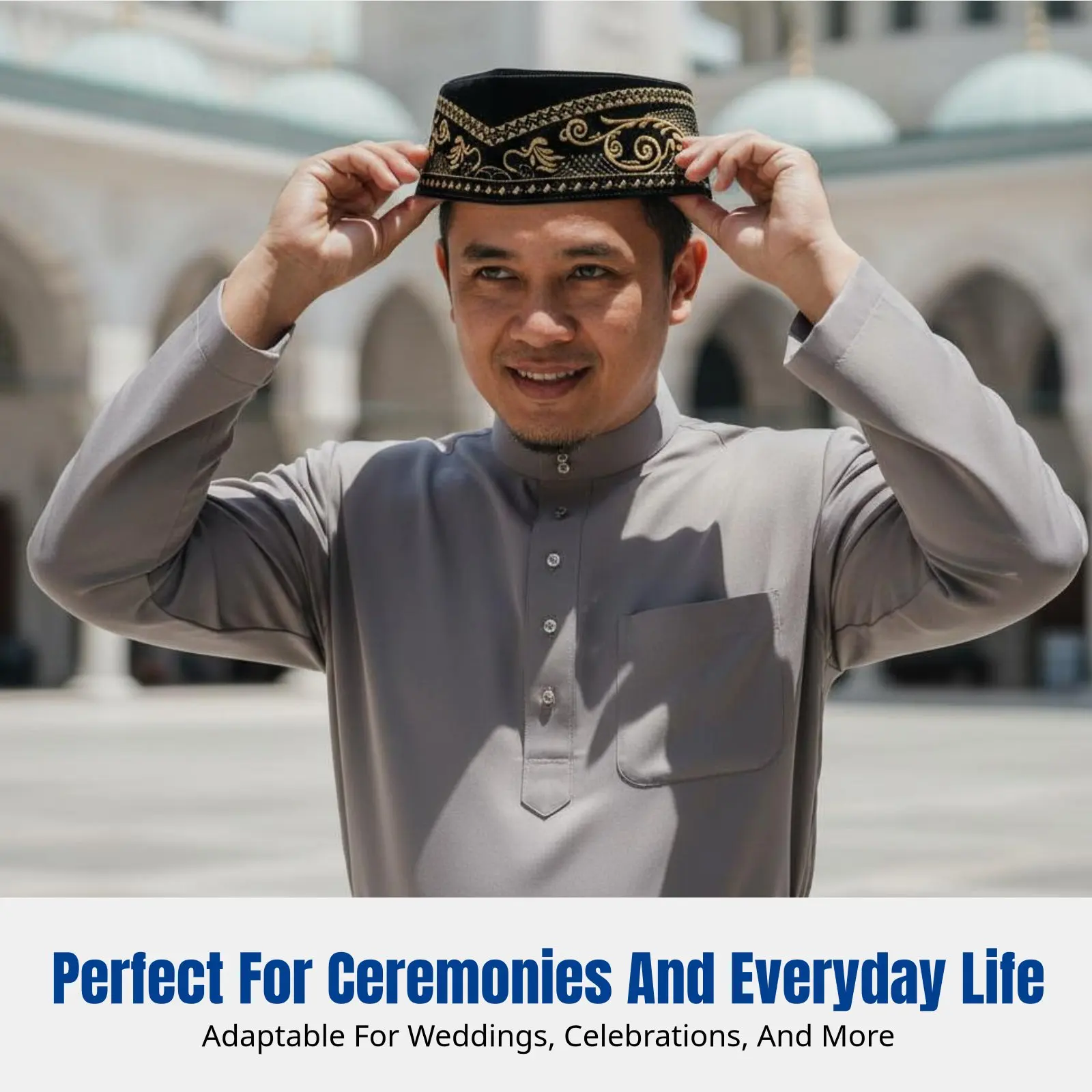 

Mosque Prayer Cap, Malay Songkok, Plush Embroidered Hat, Ethnic Design, Men's Wedding Ceremony Accessory