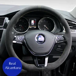 Real Alcantara Braid on the Steering Wheel Cover for Volkswagen VW Golf 7 Mk7 New Polo Jetta Passat B8 Steering Wheel Covers