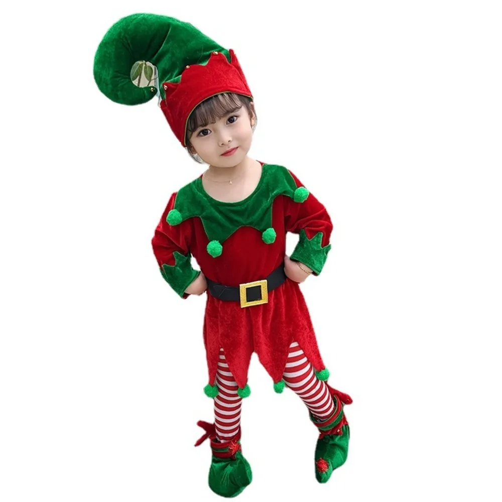 Hot Sale Kid Adult Christmas Elf Costume Christmas Dress Up Green Elf Cosplay Clothing Performance Clothing New Year