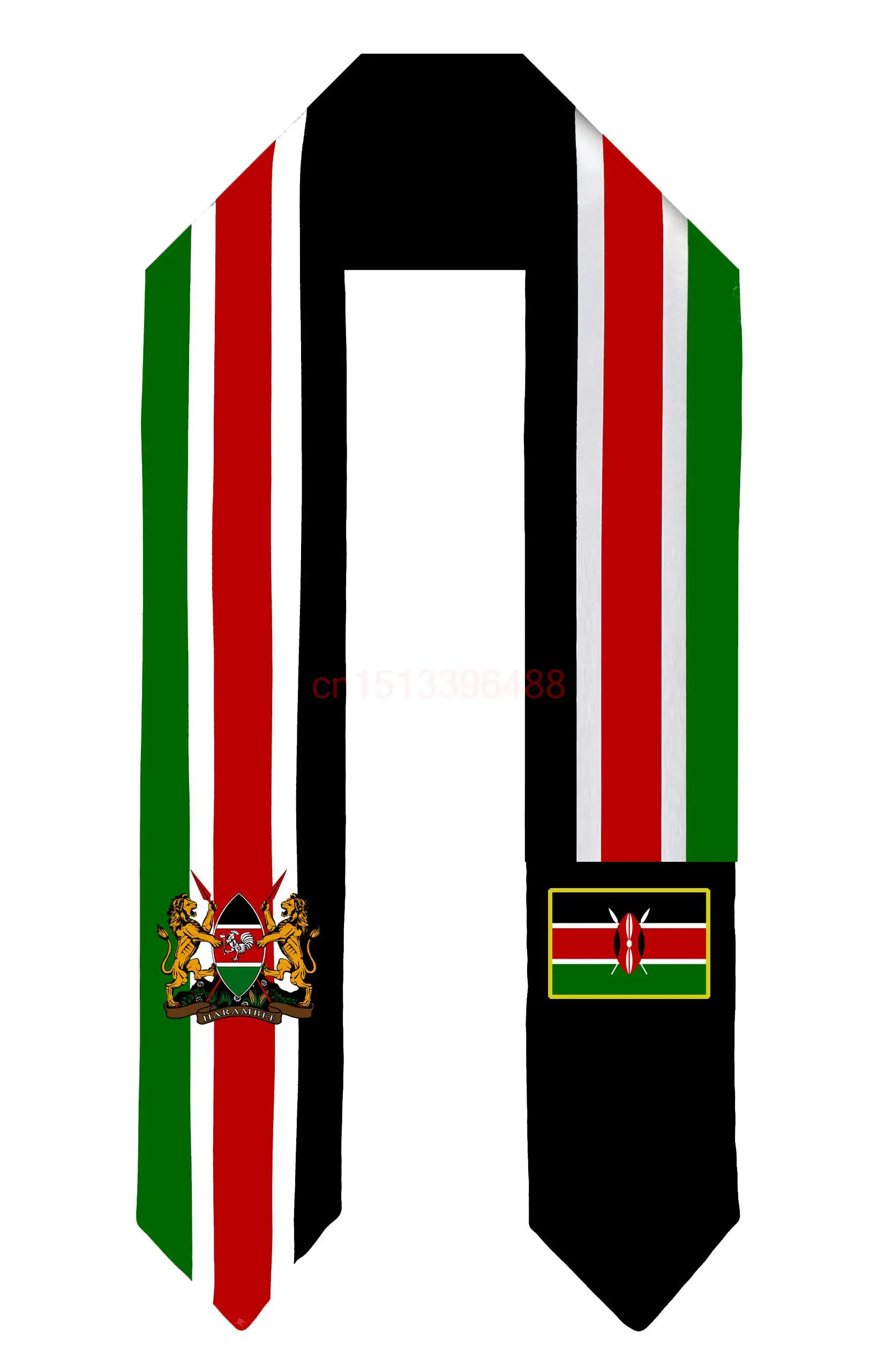 Kenya Flag Scarf Top Print  Graduation Sash Stole International Study Abroad Adult Unisex Party Accessory