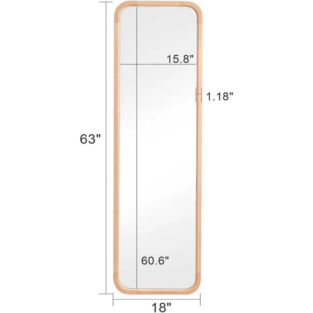 スタンド付きフルレングスミラー、スタンディングミラー、フルボディミラー、丸みを帯びたコーナー、床、63 "x 18"