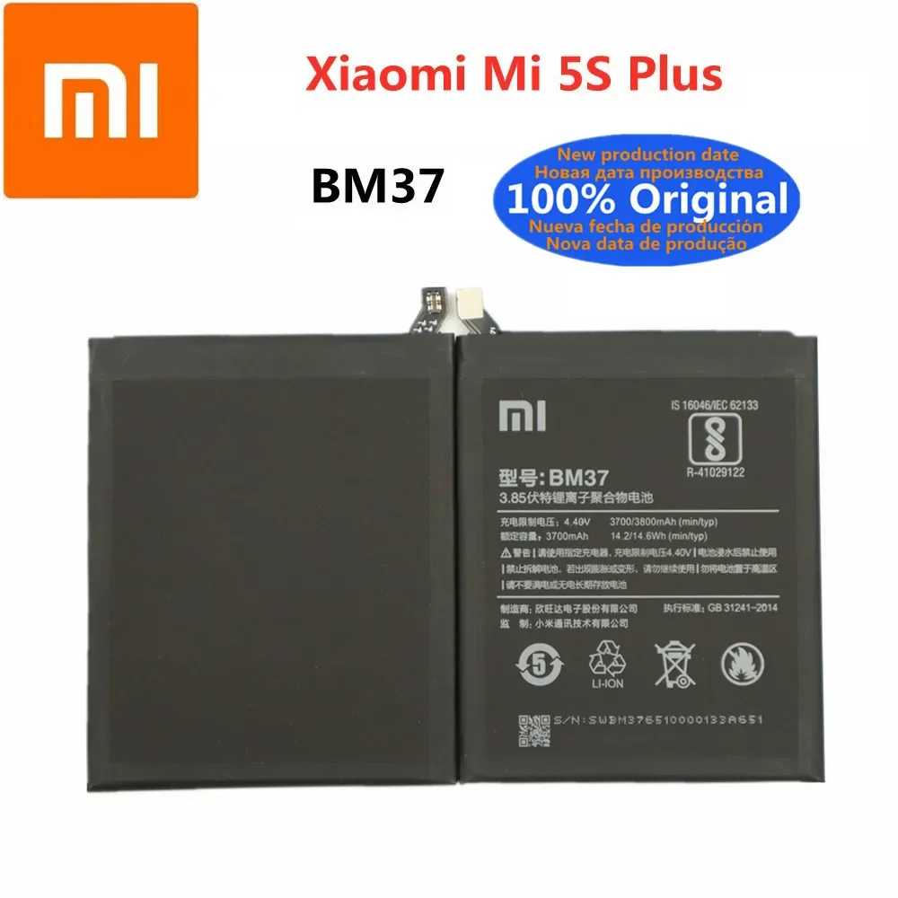 

New Original Battery BM37 For Xiaomi Mi 5S Plus MI5S Plus 5SPlus 3800mAh High Quality Phone Battery Bateria In Stock