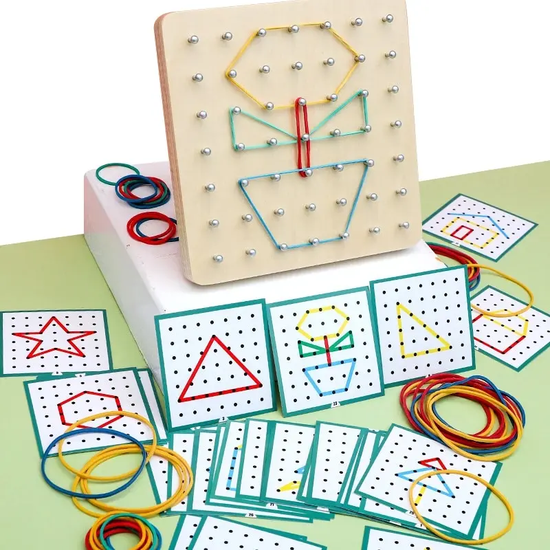 Geometria Montessori pomoce nauczycielskie matematyczne dla dzieci kształt Pegboard gra logiczna wczesne dzieciństwo edukacyjne drewniane zabawki prezenty