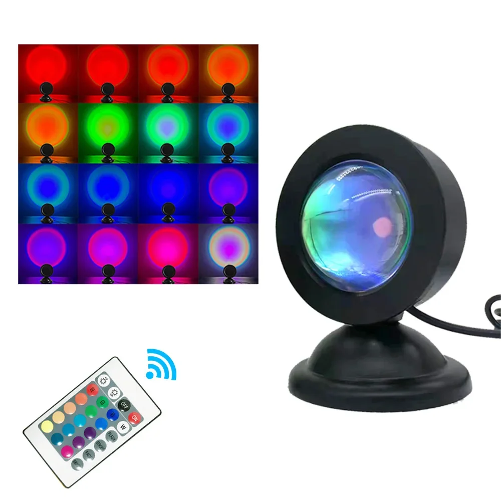 Lámpara de atardecer Mini USB, 16 colores, proyector de arcoíris, luz de ambiente, Fondo de dormitorio para el hogar, decoración de pared, regalo