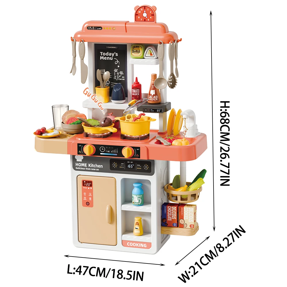 52 pçs spray cozinha cozinhar brinquedo conjunto com mudança de cor alimentos efeitos sonoros realistas fingir jogar brinquedos acessórios de cozinha presente