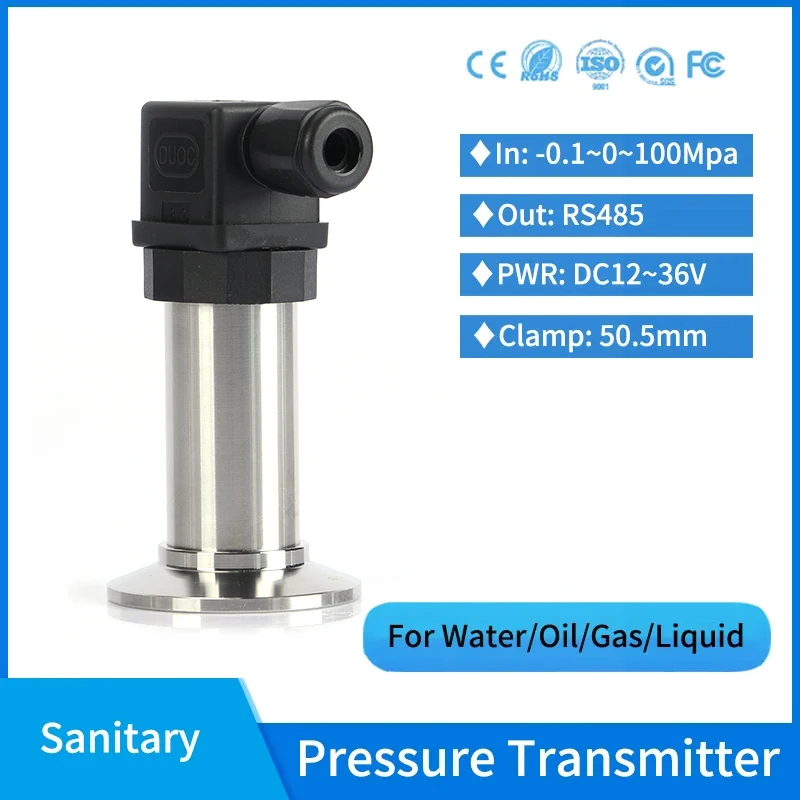 RS485 Pipe Pneumatic Pressure Measuring Transducer 50.5mm Clamp On Diaphragm Food Beverage Pressure Transmitter Sensor for Juice