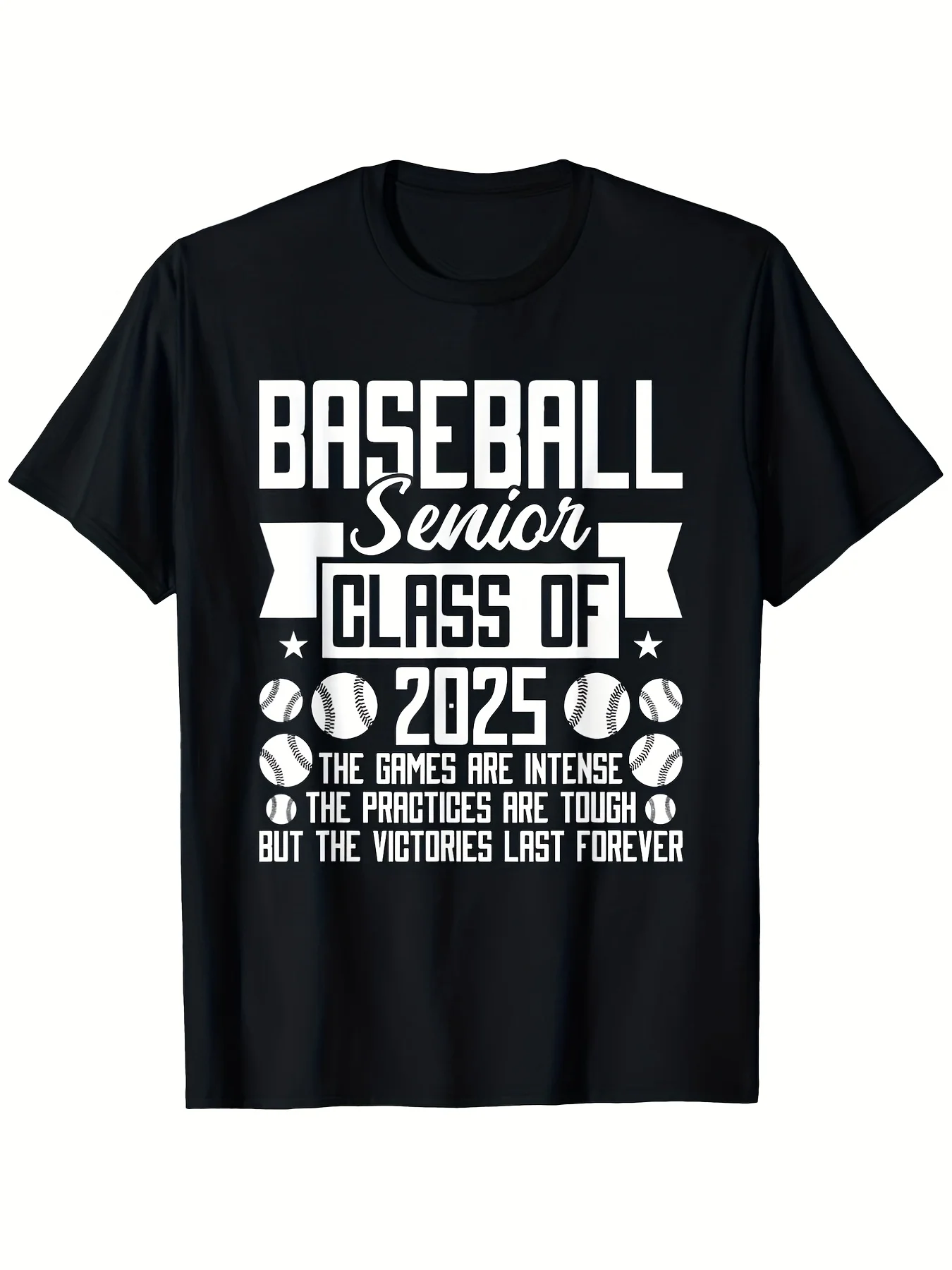 Class of 2025 Baseball Senior Night TShirt Black Sm Regular Fit Short Sleeve with Motivational Baseball Graphic Print Graduation Gift for Men Unisex Sports Fans0Retro Casual Short-sleeved T-shirt with a Round Neck and Printed Pattern