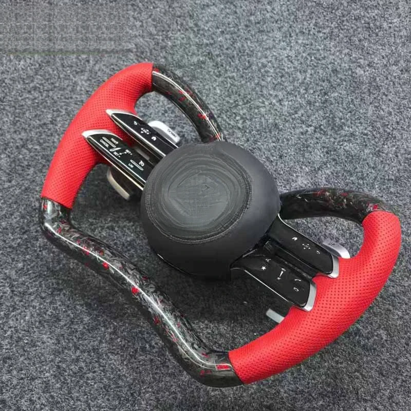 For Mercedes Benz Steering Wheel Horn Cover Shell Decorative Dragonfly Forged Red Foil Carbon Fiber
