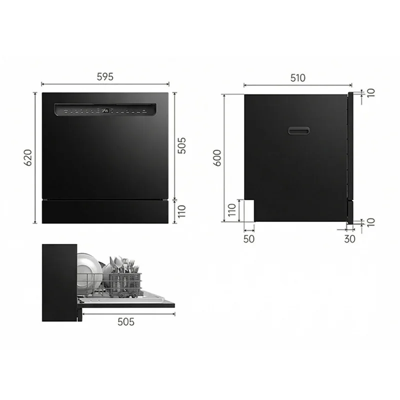 Built-in Dishwasher, 12-Place Setting Capacity, Wash/Dry/75°C Sanitize, 220V/110V, Household Kitchen Appliance(Customized)