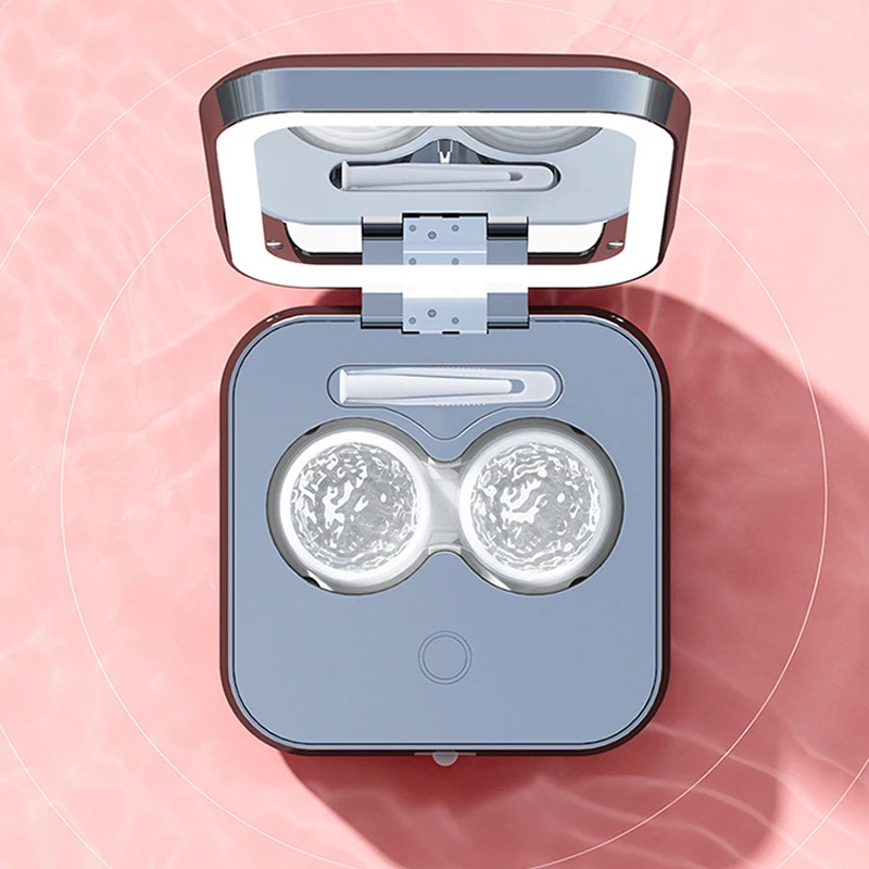 Ультразвуковой очиститель, мини-машина для чистки контактных линз, чехол для чистки цветных контактных линз, 47000 Гц, чехол для стирки со светодиодной подсветкой