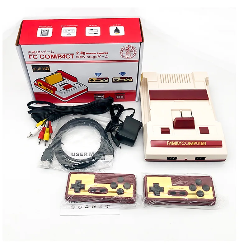 HB-102 hd sem fio/wired tv vídeo game console casa para fc nes 2.4g sem fio dupla luta 188 jogos apoio cartão amarelo
