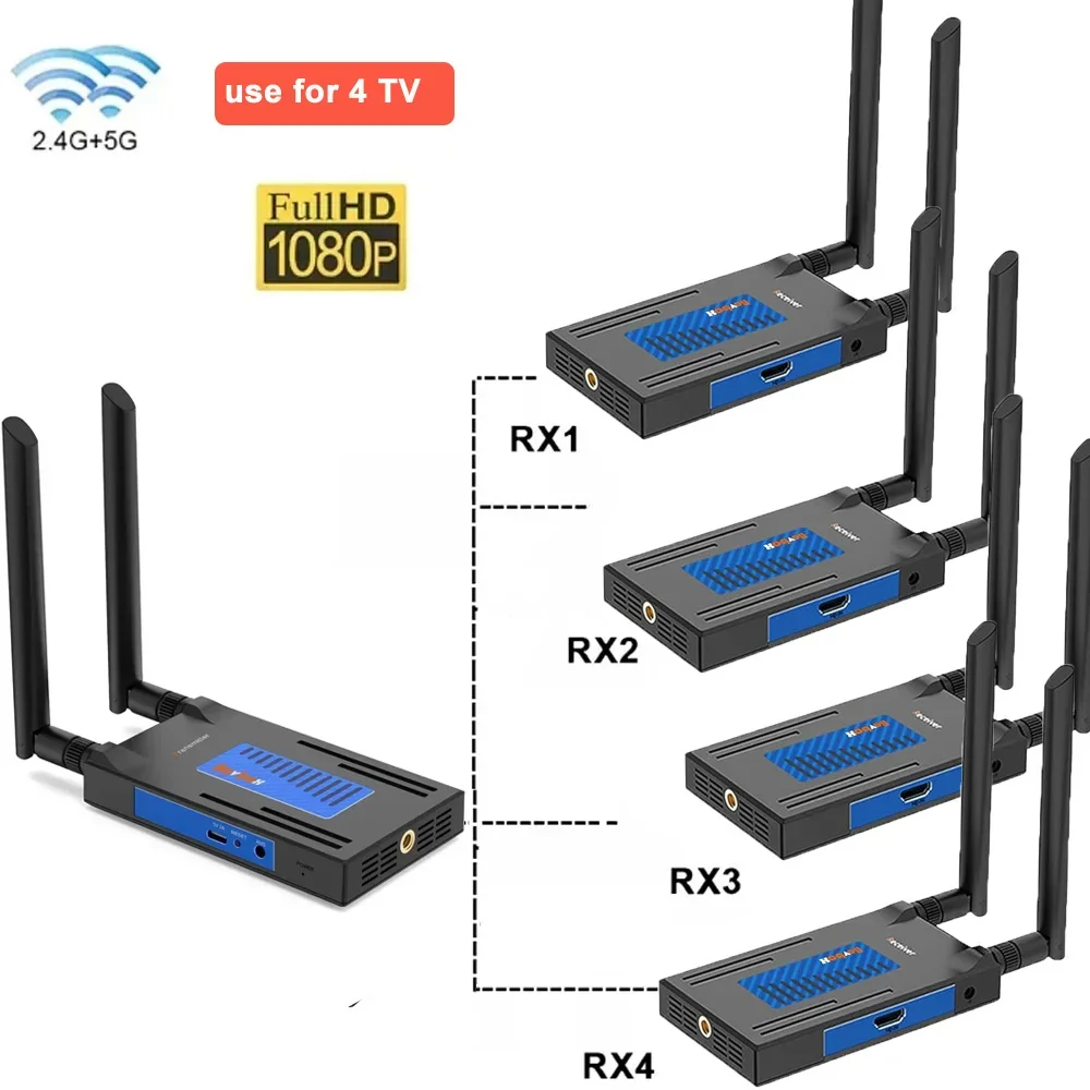 

200m Wireless HDMI Transmitter and Receiver Extender 1 Laptop and 2 3 4 TV Video Share for Camera Laptop To TV Monitor Projector