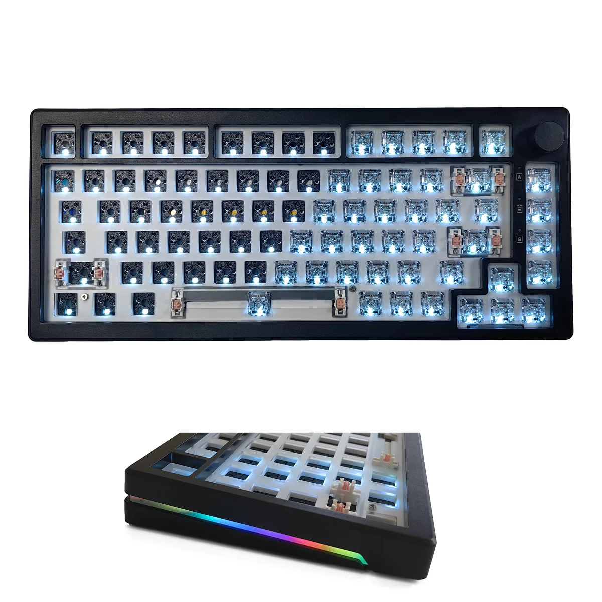 MAIMOOO-Kit de Teclado Mecânico, Macro Personalizado, Retroiluminação RGB Total, Hotswap, Face Sul, 2.4GHz, Bluetooth, DIY, KX75, 75%