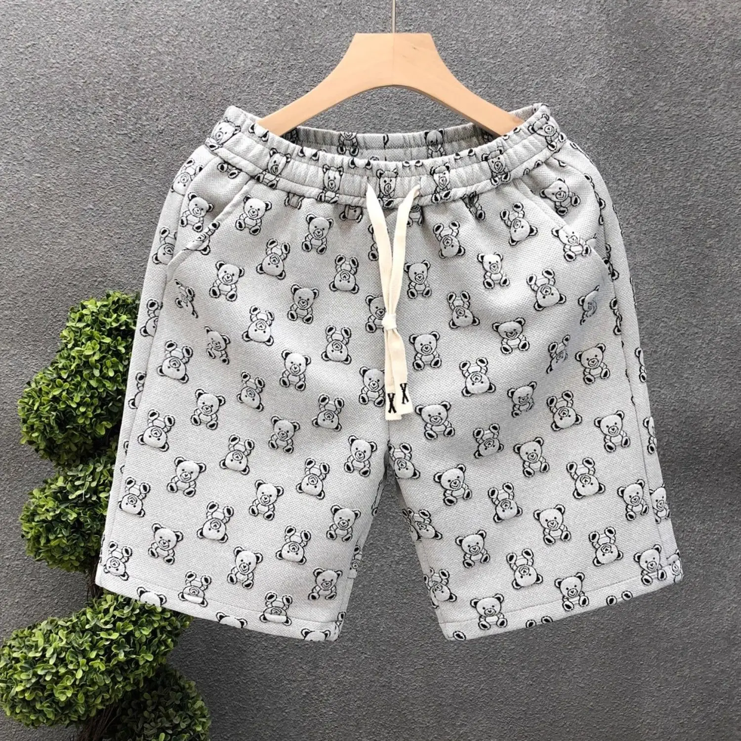 Summer Men Motion Elastic Waist New Pure Cotton Little Bear Printing Large Size Multicolor Loose Comfortable Korean Shorts