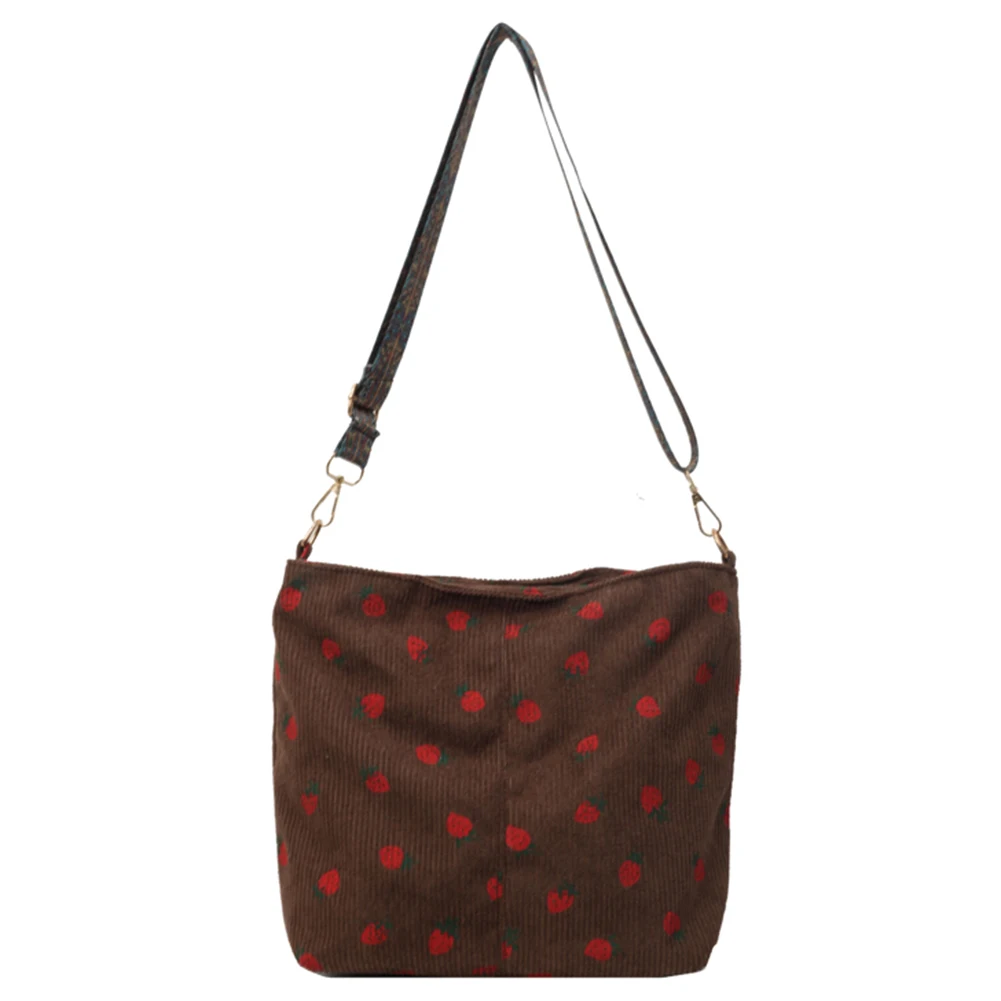 

Women Cute Strawberry Tote Bag Adjustable Strap Corduroy Aesthetic Crossbody Bag Strawberry Pattern Sling Bag Girls Shopping Bag