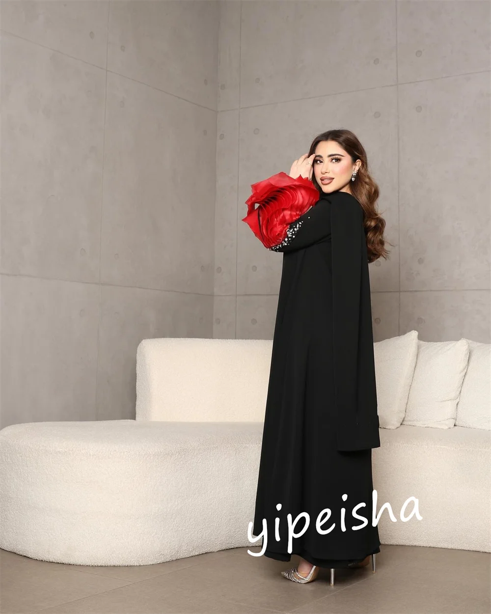 Ball Dress Evening Prom  Saudi Arabia Jersey Rhinestone Pleat  Straight O-Neck Bespoke Occasion Gown Midi es