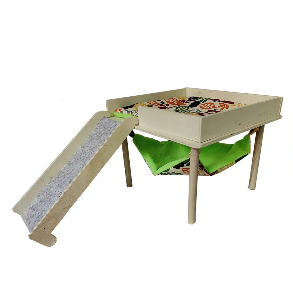 

Guinea Pig Hideout Wooden Small Animals House Habitat with Platform Stairs Pet Hiding Sleeping Activities Area Cage Accessories