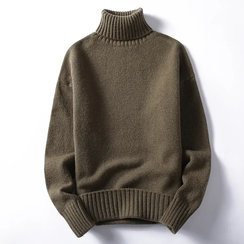 2021 Mens Turtleneck Sweaters and Pullovers Winter Casual Solid Knitted Turtleneck Wool Sweater Fashion Pullover Homme Men Brand