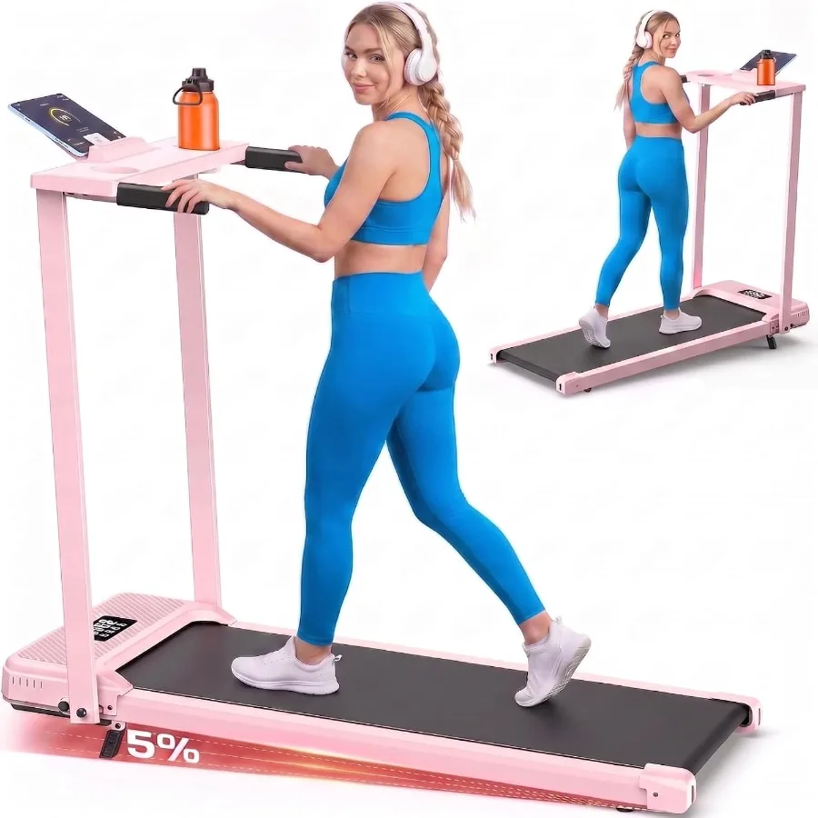 Walking Pad with Handle Bar, Treadmill with Incline for Home or Office Use, Aluminum Alloy Frame, Black, Foldable and Space-Sav