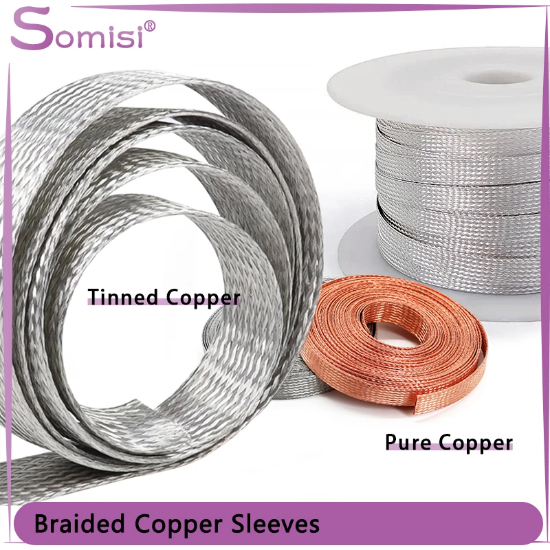 

Braided Cable Sleeve Pure Copper Tinned Plating Width 2mm~28mm Expandable Signal Wire Stripper Metal Sheath Tube Sleeving 1~20m