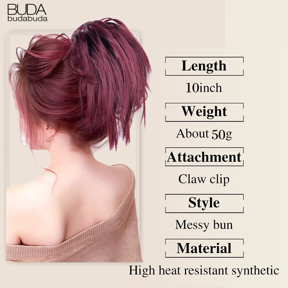 Synthetic Messy Curly Hair Buns Claw Clip In Hair Extension Chignon Ponytail Fake Hair Updo Cover Hairpiece for Women Brown Red