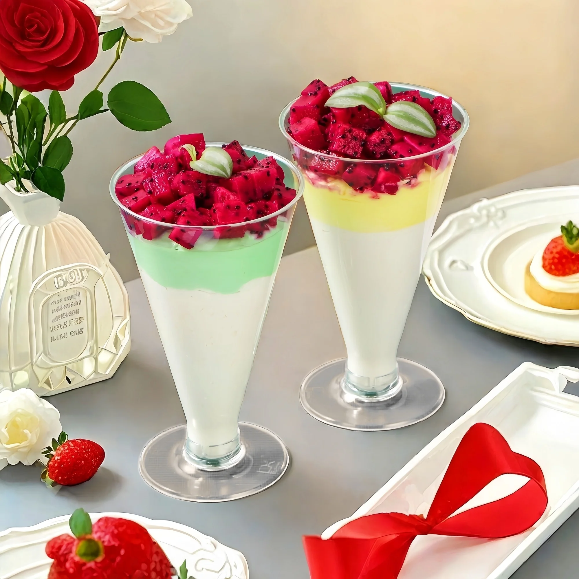 Food ade Plastic High Foot Cup 40pcs Disposable for Jello Pudding Mousse Cake Wood A Cup Dert Cups Tableware Supplies