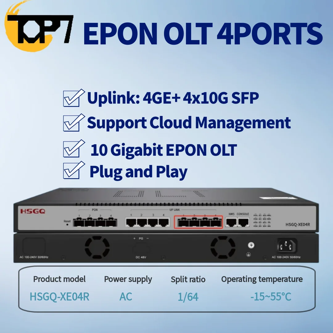 

HSGQ-XE04R HSGQ EPON OLT 4 Ports 10G OLT 1U 19 inch mini epon olt Split ratio 1: 64 Fiber Optic Equipment