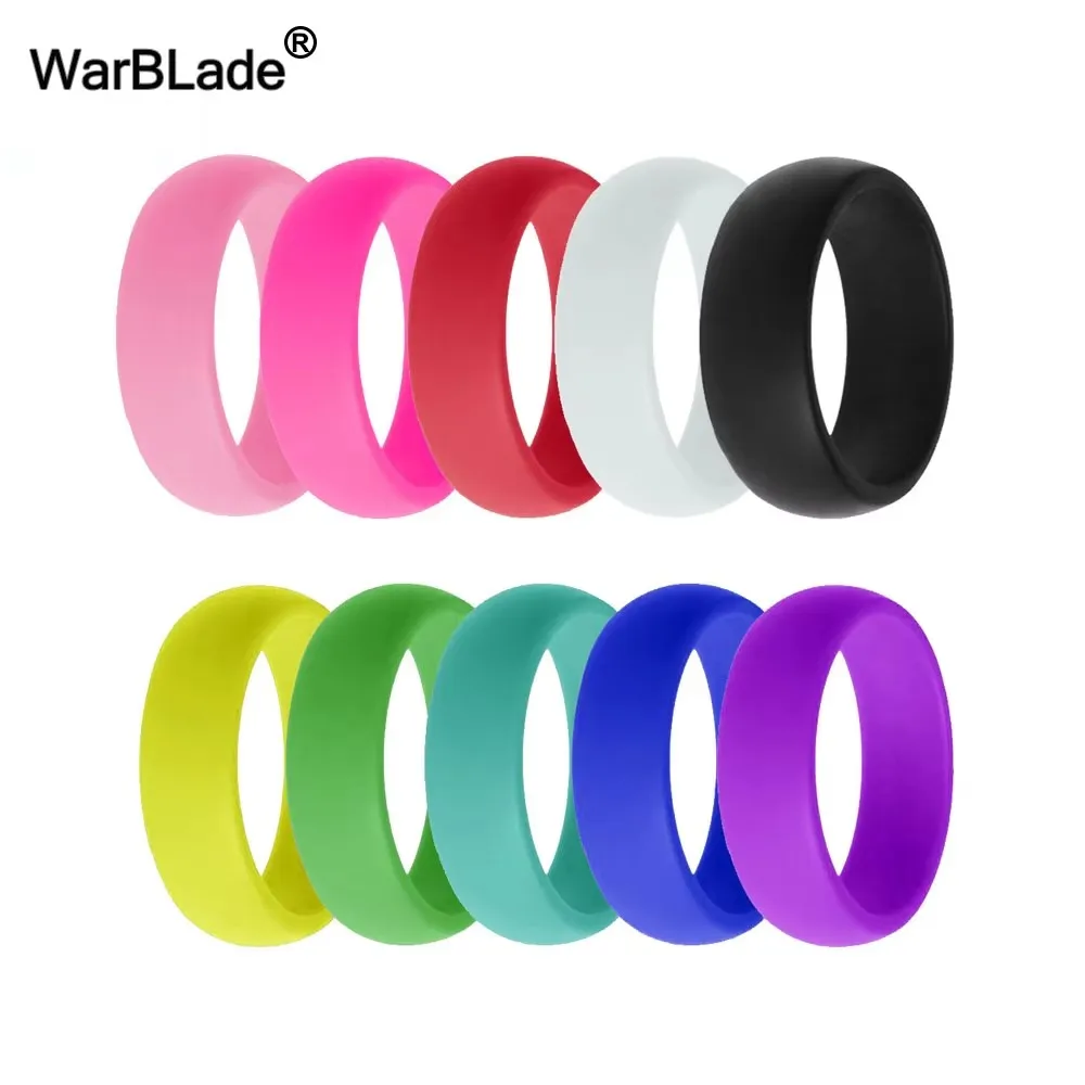 Food Grade FDA Silicone Ring 5mm 6-12 Size Hypoallergenic Crossfit Flexible Rubber Finger Rings For Women Wedding Ring 10pcs/set