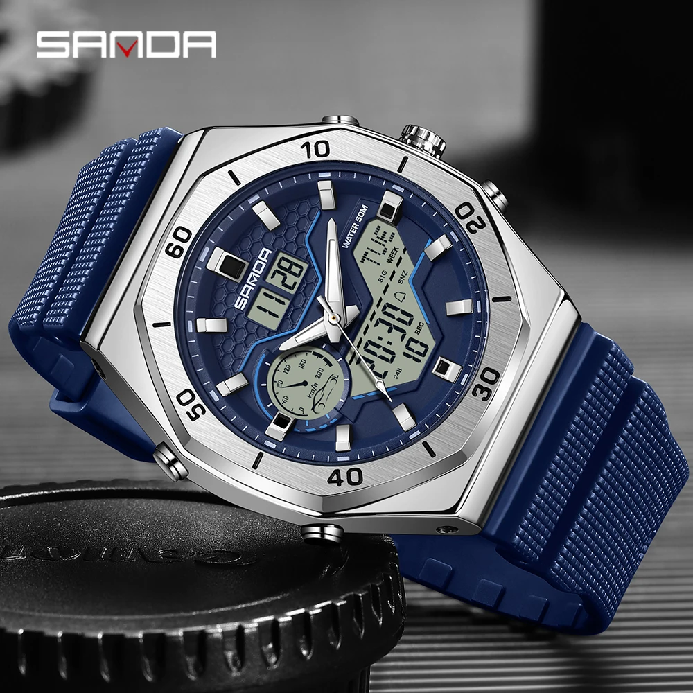 

SANDA 6209 Men's Electronic Watch Sports Fashion Multifunctional Waterproof Night Light LED Men's Dual Display Watch