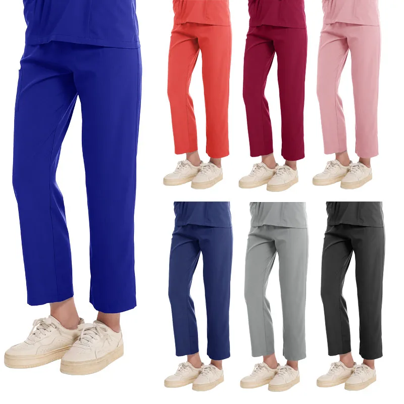 

Solid Color Work Pants High Quality Women's Elastic Waist Doctor White Scrub Pants Spring Autumn Nurse Dental Care Uniform Pants