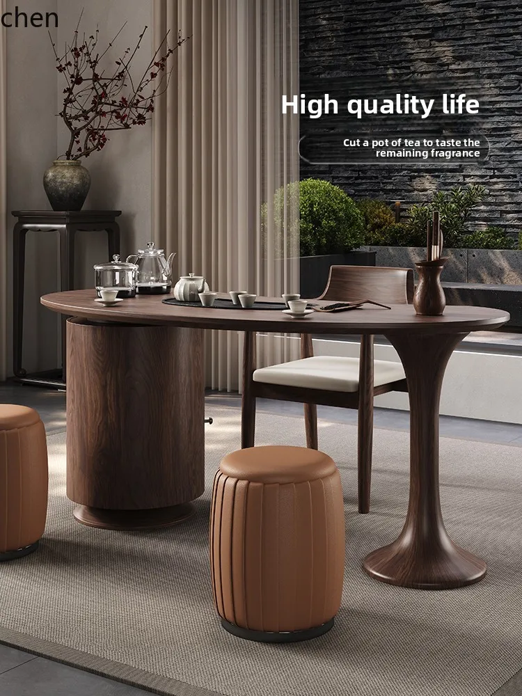 

QZT solid wood tea table tea table balcony small apartment curved tea table chair combination